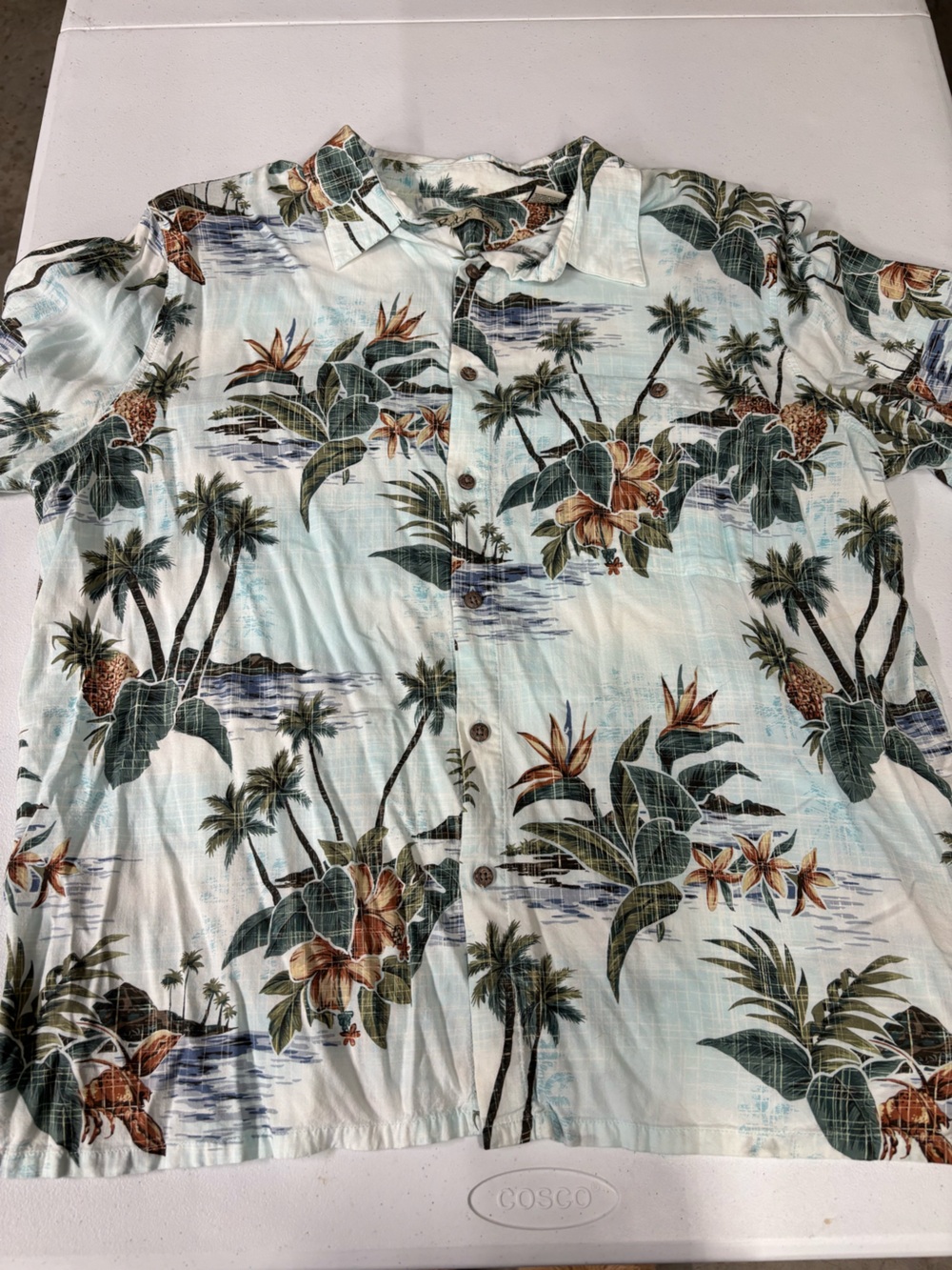 Men's Casual Tropical Button-Down Shirt - Cream Green